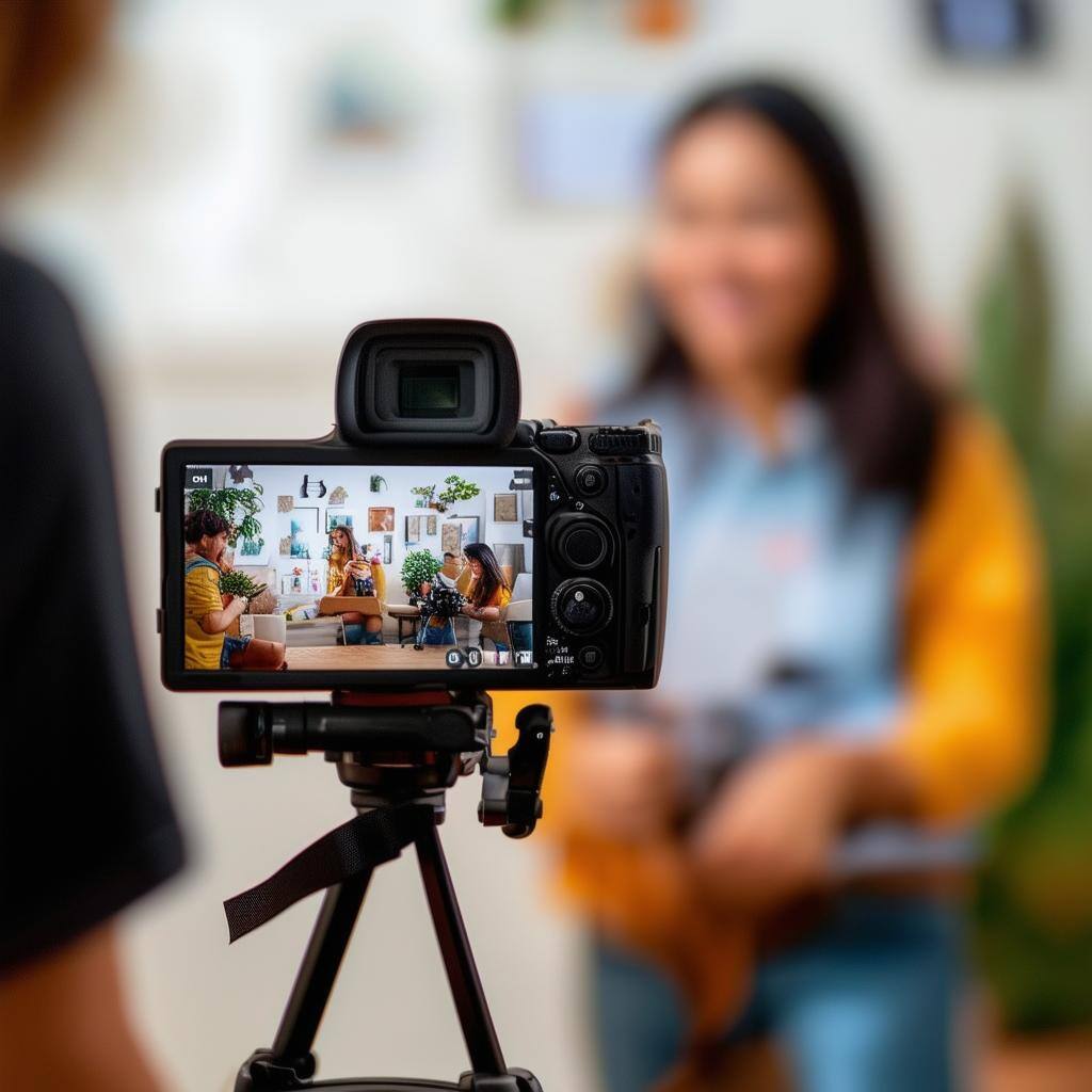 Someone filming the good things their nonprofit is doing to share with their donors Someone filming the good things their nonprofit is doing to share with their donors
